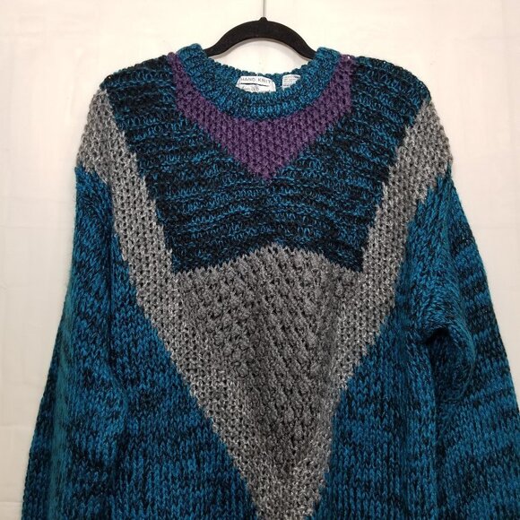 Sears and Robuck Co hand knit sweater blue size L - Picture 3 of 8